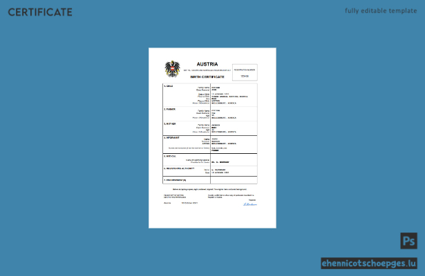 Österreichische Geburtsurkunde (Word- und PDF-Beispiel)
